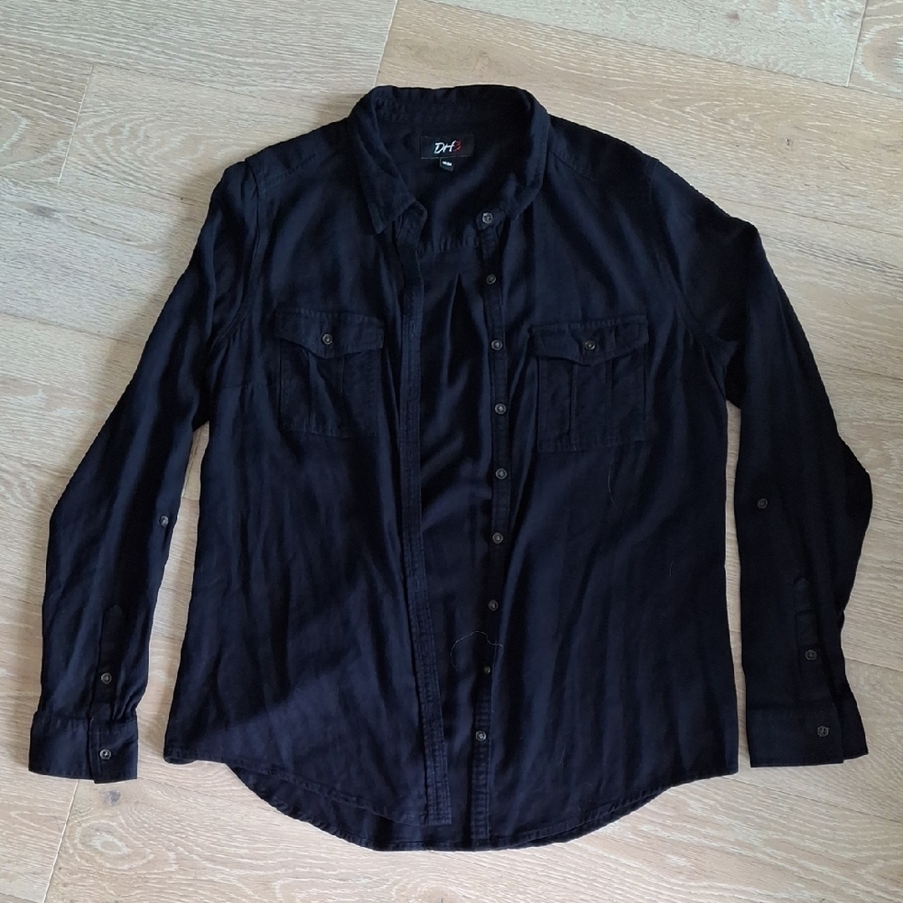 Black Button-Down Shirt - Medium